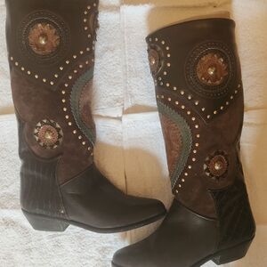 Boho Leather Boots – Studded Embellished Tall Boots – Statement Artisan Design